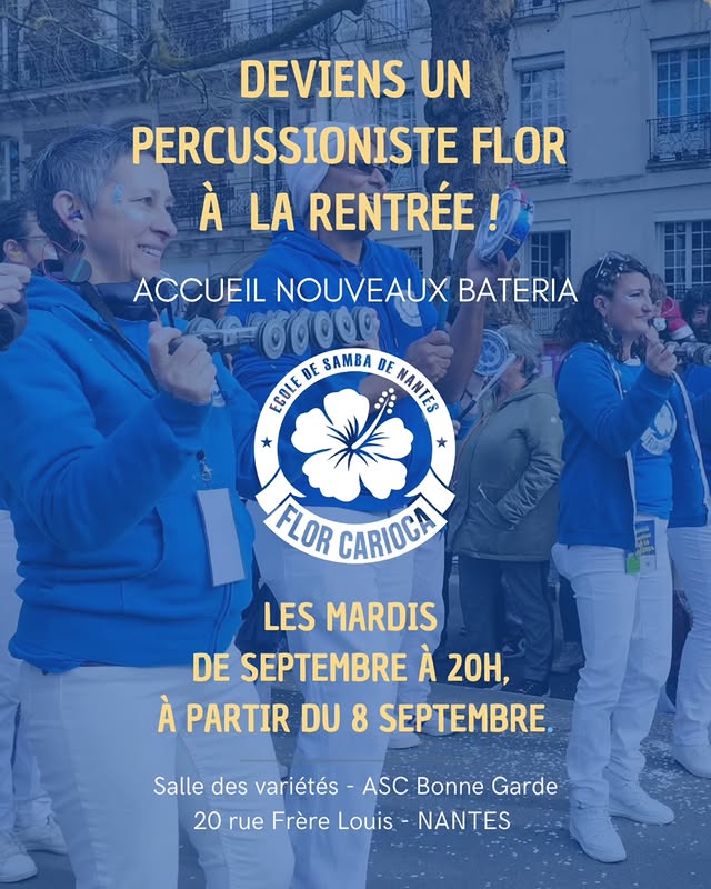 🫵 Envie d'intégrer notre école de samba à la rentrée ?
🥁 Pour la bateria, accueil des personnes intéressées les mardis de septembre à 20h à partir du mardi 8. 
💃 Pour la danse (personnes ay